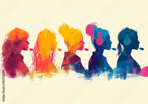 Vibrant Call Center Hotline Operators with Headsets Providing 24-Hour Customer Service, Online Technical Support Vector Illustration