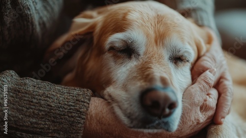 Golden Retriever Dog Sleeping in Human's Arms