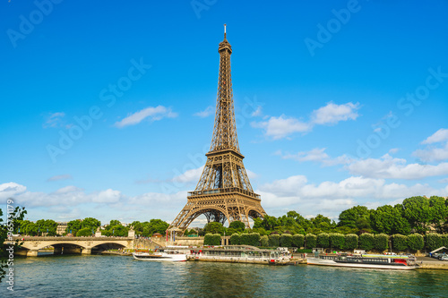 Eiffel Tower at the left bank of Seine river in Paris, France