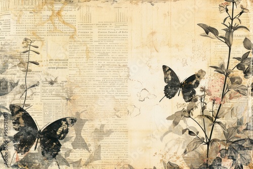 Animal ephemera border background backgrounds butterfly collage.