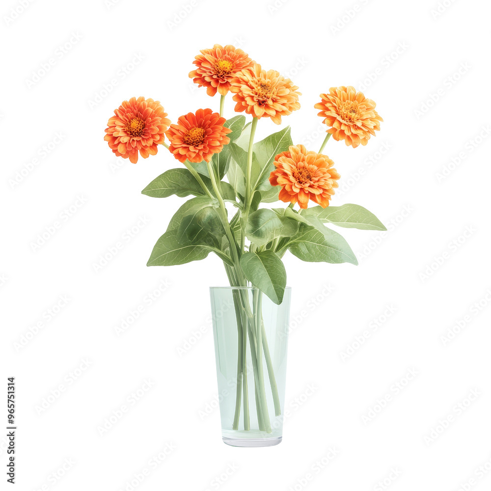 Orange Zinnia Flowers in Glass Vase Orange Zinnia Flowers in Glass Vase