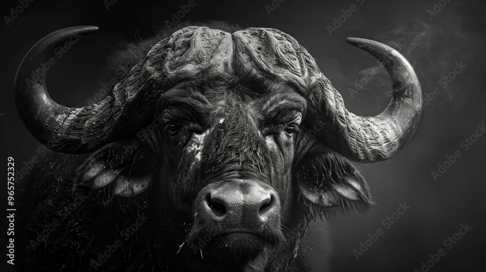 Naklejka premium Majestic Bison in Monochrome: Vector Illustration of a Powerful Wild Buffalo