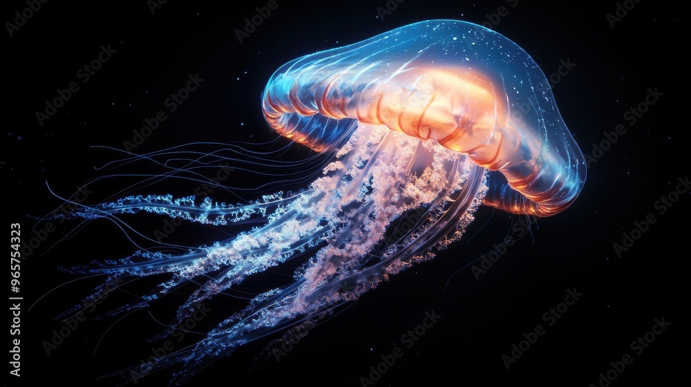 A glowing jelly fish with dark background A glowing jelly fish with dark background
