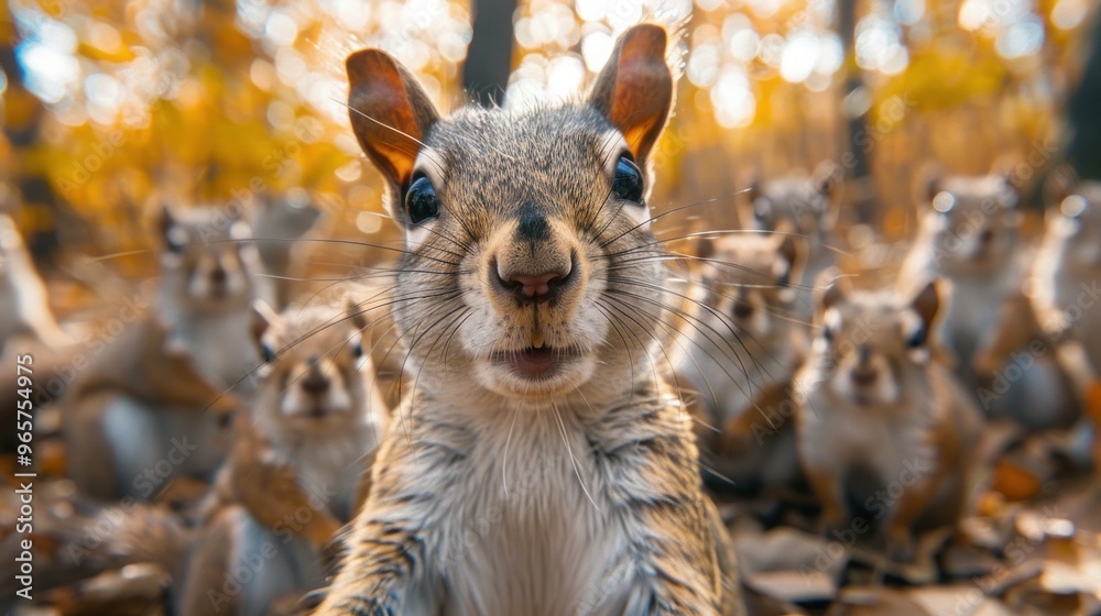 Selfie Squad: A Group of Playful Squirrels Captured in a Candid Moment Selfie Squad: A Group of Playful Squirrels Captured in a Candid Moment