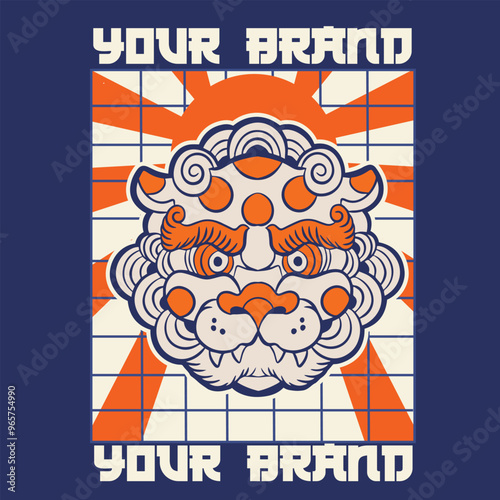 Hand Drawn Foo Dog Illustration Stock Vector	
 photo