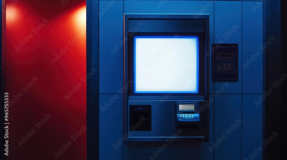 ATM Machine in Blue and Red Lighting ATM Machine in Blue and Red Lighting