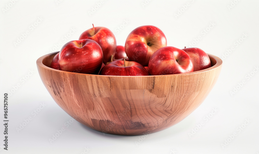Wooden Bowl of Red Apples – Isolated on White for Healthy Eating Wooden Bowl of Red Apples – Isolated on White for Healthy Eating