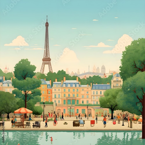 Charming Paris Park with Eiffel Tower in the Background