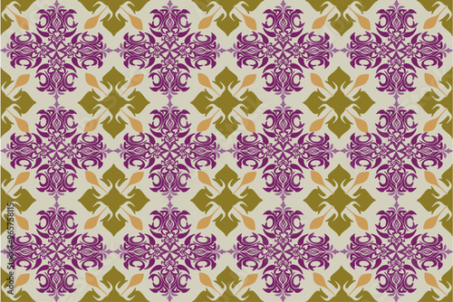 European tribal ethnic fabric pattern Damask ikat, seamless geometric pattern, vector illustration, wallpaper design, scarf