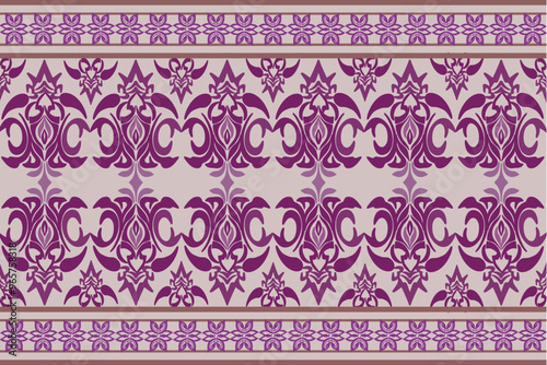 Geometric seamless fabric pattern, European native damask pattern, brown, maroon flowers, background, illustration, vector, wallpaper border