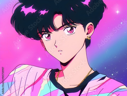  Cool 80s Anime Boy in Neon Colors