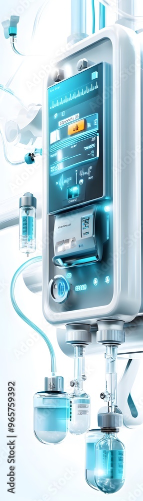 Medical Device with Liquid Bottles and a Digital Display.