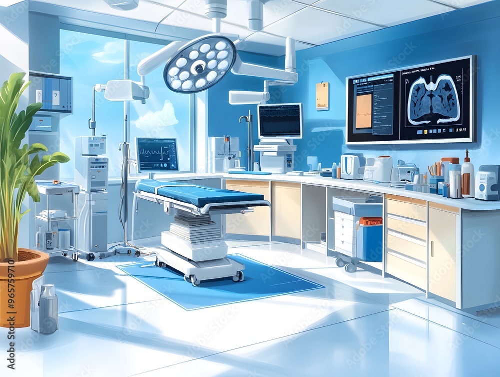 Modern Hospital Operating Room with Medical Equipment. Modern Hospital Operating Room with Medical Equipment.
