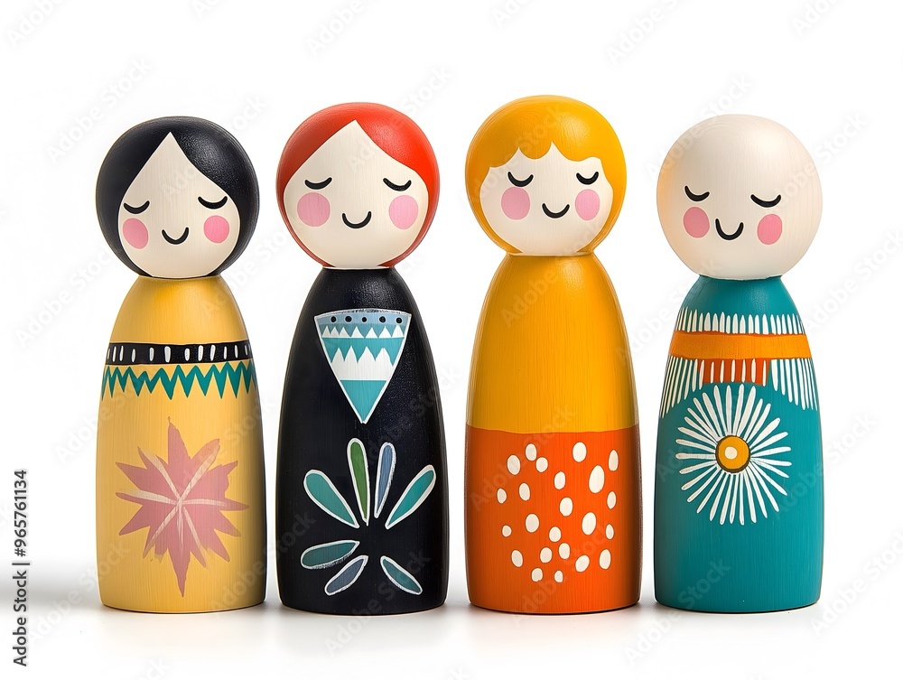 Minimalist Wooden Dolls: Set of Four Handcrafted Decorative Figurines Minimalist Wooden Dolls: Set of Four Handcrafted Decorative Figurines