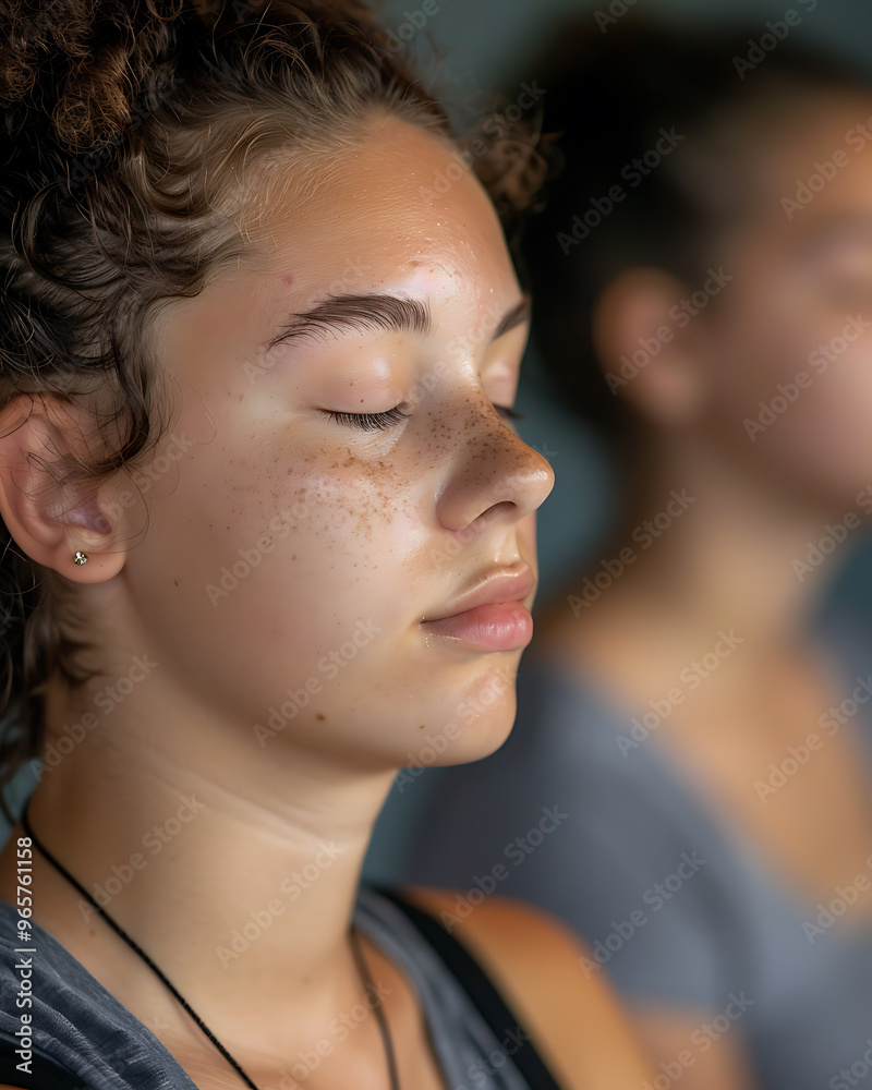 Serene Student Meditation Close-Up - Focusing on Inner Peace and Mindfulness | Macro Photography of Students Practicing Meditation with Eyes Closed
