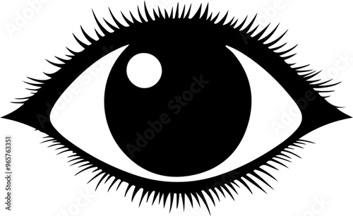 Stylized Eye Icon with Lashes and Reflective Detail