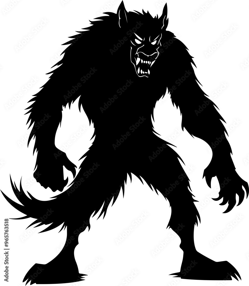 Silhouette of a Werewolf in Aggressive Stance Silhouette of a Werewolf in Aggressive Stance