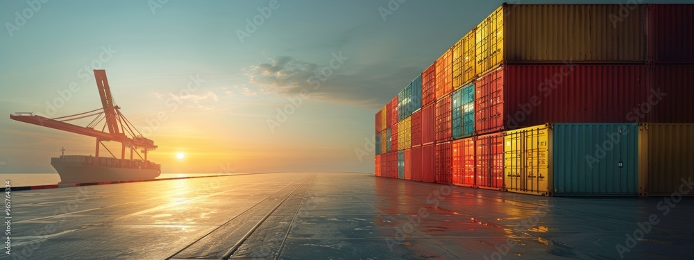 custom made wallpaper toronto digitalShipping containers stacked at a port during sunset