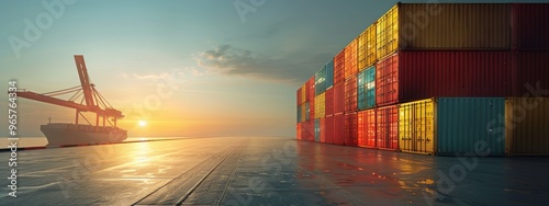 Wallpaper Mural Shipping containers stacked at a port during sunset Torontodigital.ca