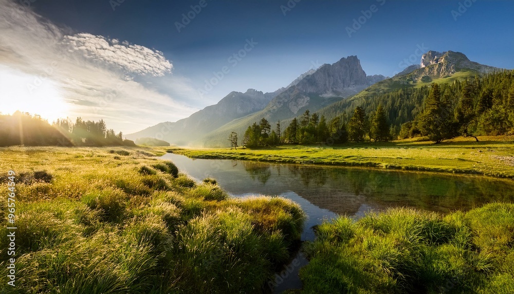 Fototapeta premium Illustrate a serene nature scene at eye-level
