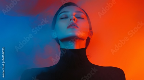 Sense of sensuality and beauty in this sensual woman covered in colored smoke (Stock)