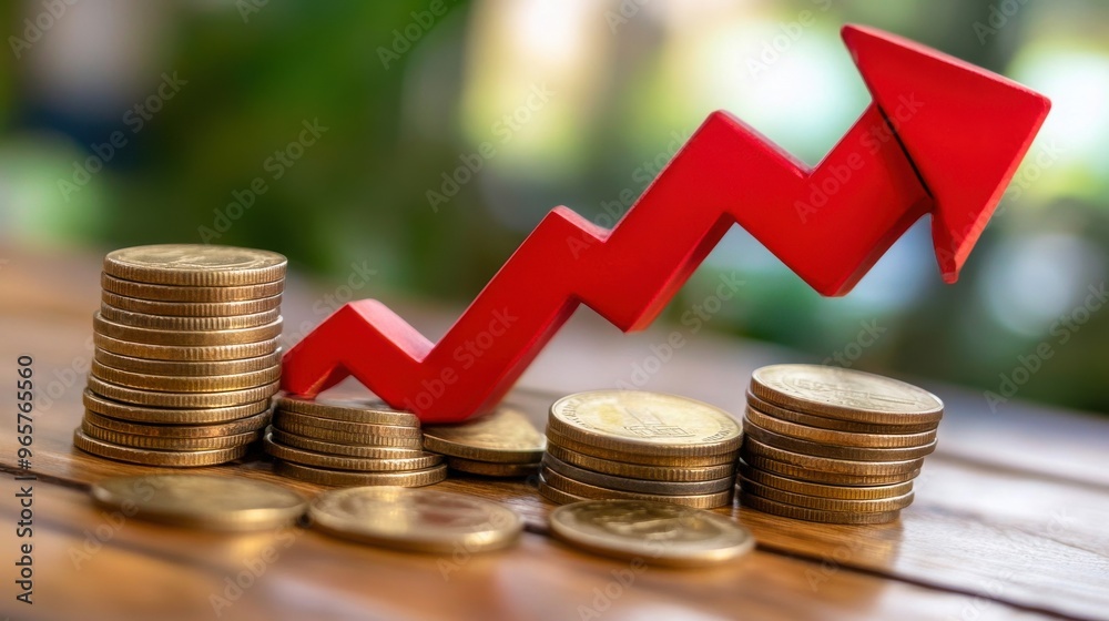 Financial Growth and Stability Concept with Coins and Rising Arrow. Financial Growth and Stability Concept with Coins and Rising Arrow.