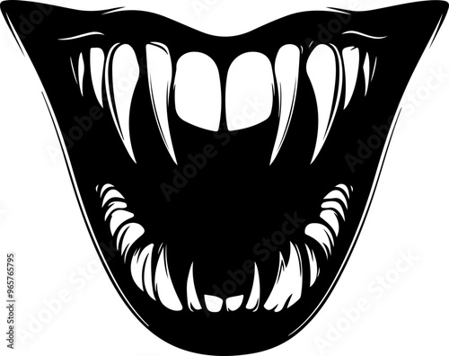 Stylized Black Toothy Grin Illustration