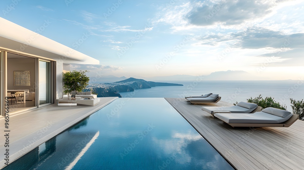 Luxury Terrace with Infinity Pool and Elegant Lounge Chairs,Copy Space Luxury Terrace with Infinity Pool and Elegant Lounge Chairs,Copy Space