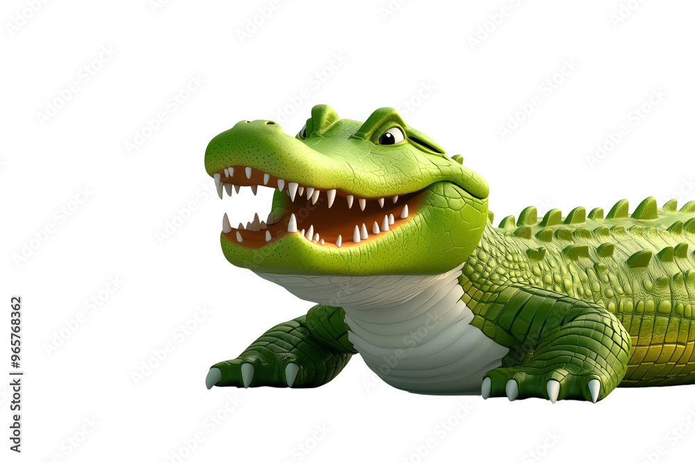 Fototapeta premium A friendly cartoon crocodile with a big grin, perfect for children's illustrations and playful designs.