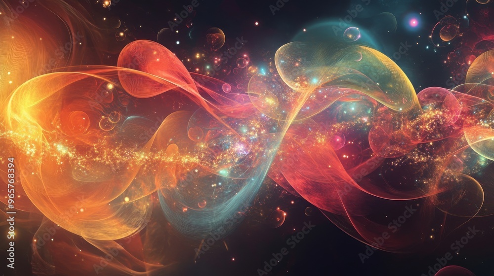 Fototapeta premium An abstract representation of quantum mechanics, with particles, waves, and probabilities.