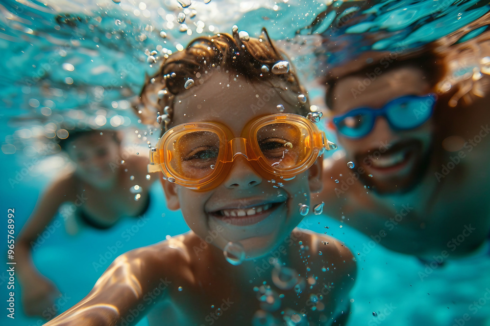 Naklejka premium Motivated person swimmer learning swim sport, racing competition swimming challenge pool, Generative AI