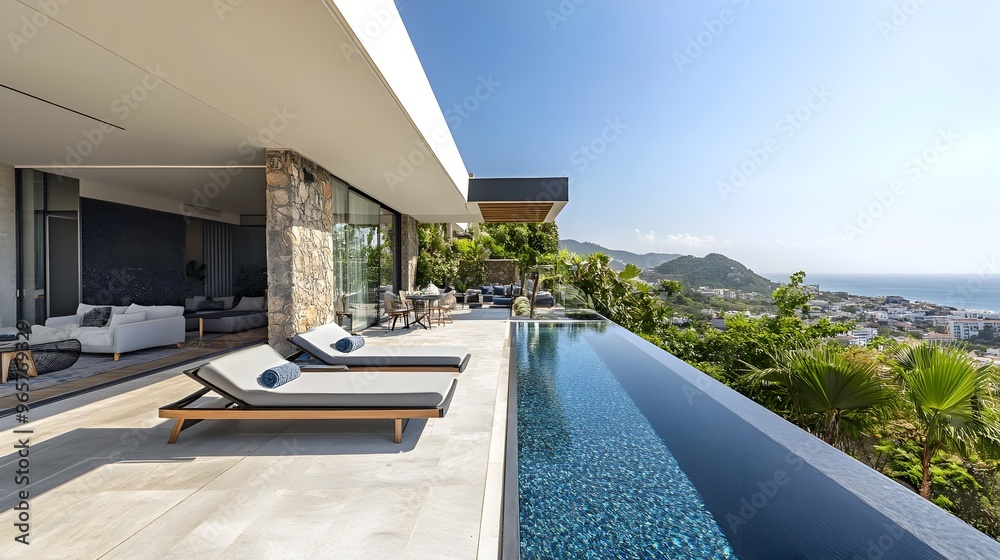 Luxury Terrace with Private Pool and Sun Loungers Offering Serene Oasis for Relaxation Luxury Terrace with Private Pool and Sun Loungers Offering Serene Oasis for Relaxation