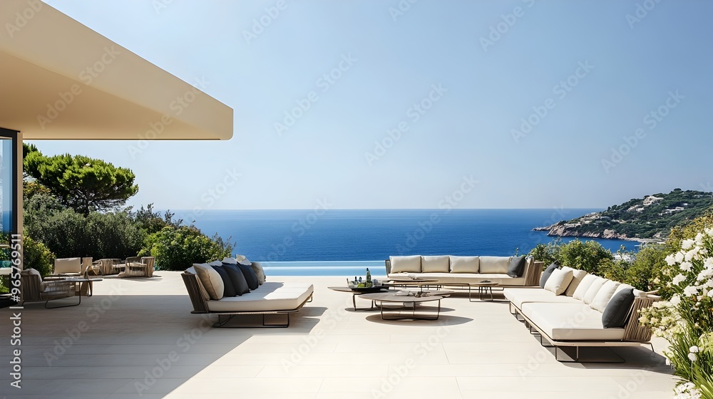 Fototapeta premium Panoramic Luxury Terrace with Opulent Outdoor Furnishings