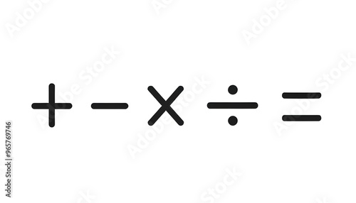 Math addition, subtract, multiple, equals, and divide symbols on a white background