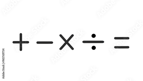 Math addition, subtract, multiple, equals, and divide symbols on a white background