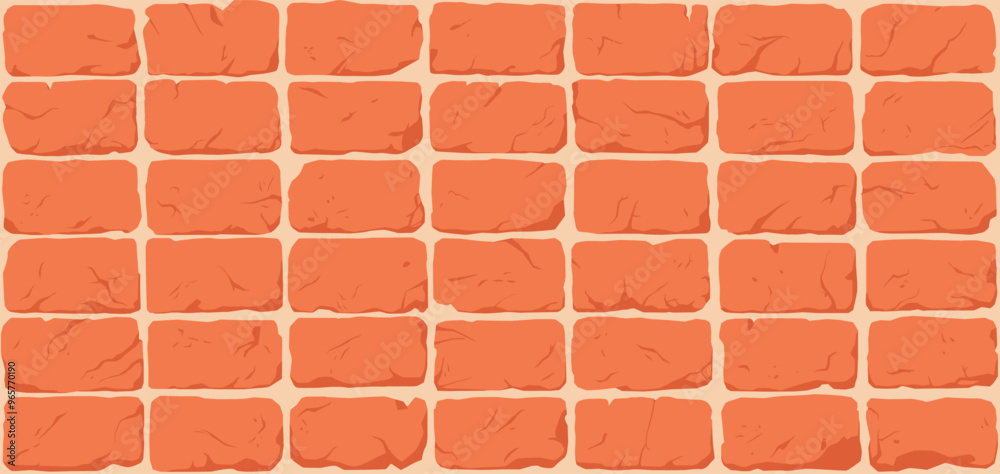 Obraz premium Brick wall seamless pattern. Vector illustration. Red color. Cartoon design. Flat style. Minimalism. Wall texture background. Stone blocks. Realistic. Eps10.