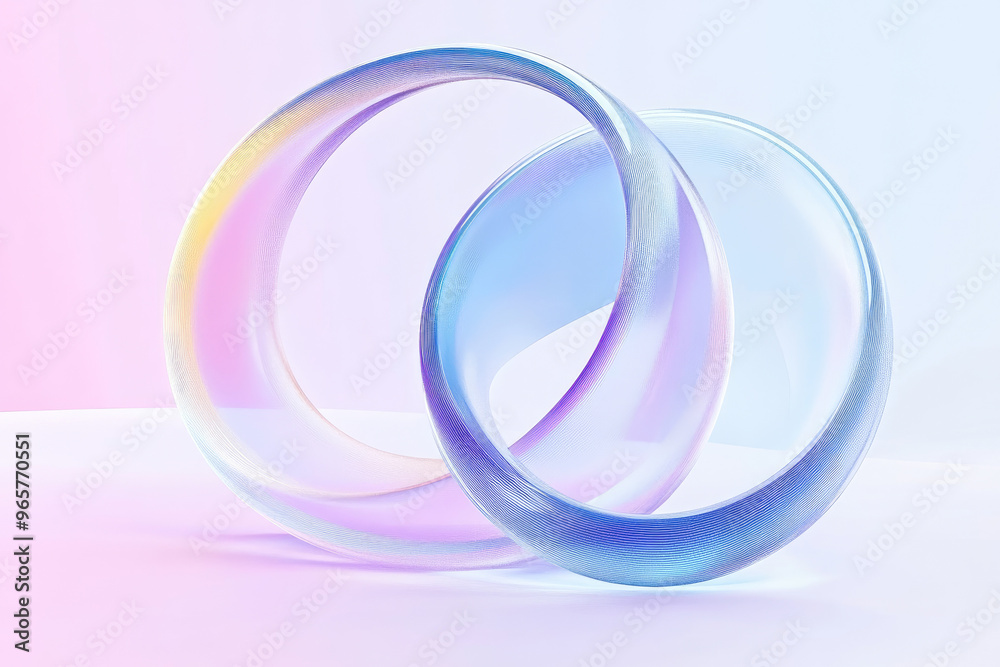 Interlocked rings with smooth surfaces in soft pastel hues that evoke a sense of unity, balance, and artistic fluidity. Interlocked rings with smooth surfaces in soft pastel hues that evoke a sense of unity, balance, and artistic fluidity.