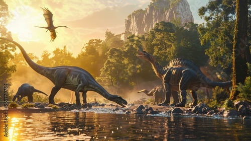 Fototapeta Naklejka Na Ścianę i Meble -  Step back in time to a primeval world where dinosaurs rule the land