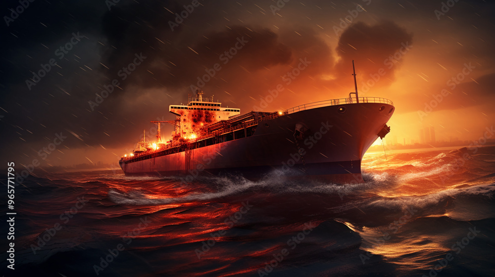 large cargo ship sailing on the ocean at sunset large cargo ship sailing on the ocean at sunset