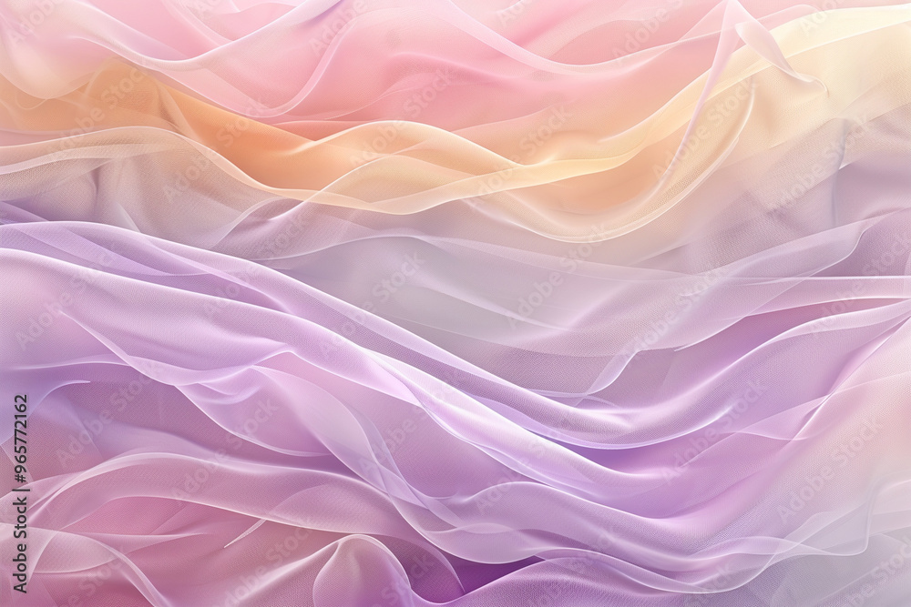 Obraz premium Flowing abstract waves in pastel pink, purple, and yellow hues.