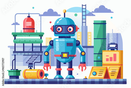 A robot is stationed at a manufacturing site, ensuring operations run smoothly