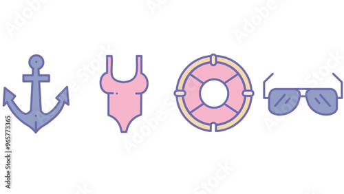 Travel and vacation elements for summer season vector art illustration