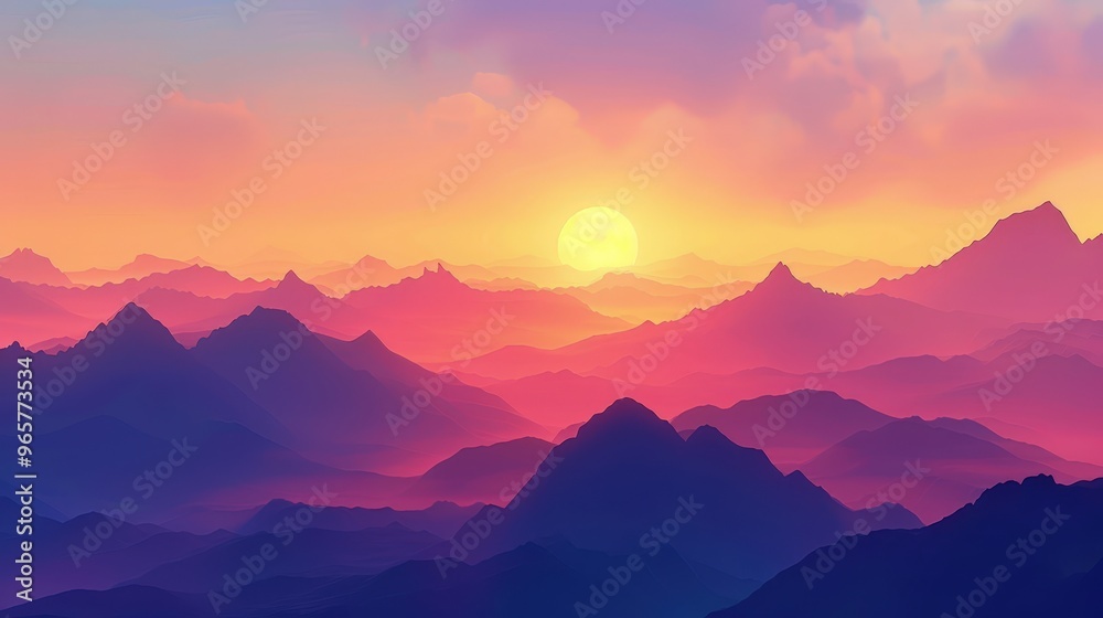 Fototapeta premium Sunset in the mountains is a sight to behold.