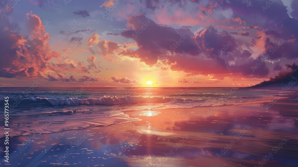 Fototapeta premium Sunsets at the beach are a classic and timeless scene.