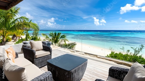 Panoramic Ocean View from Luxurious Beachfront Resort Terrace