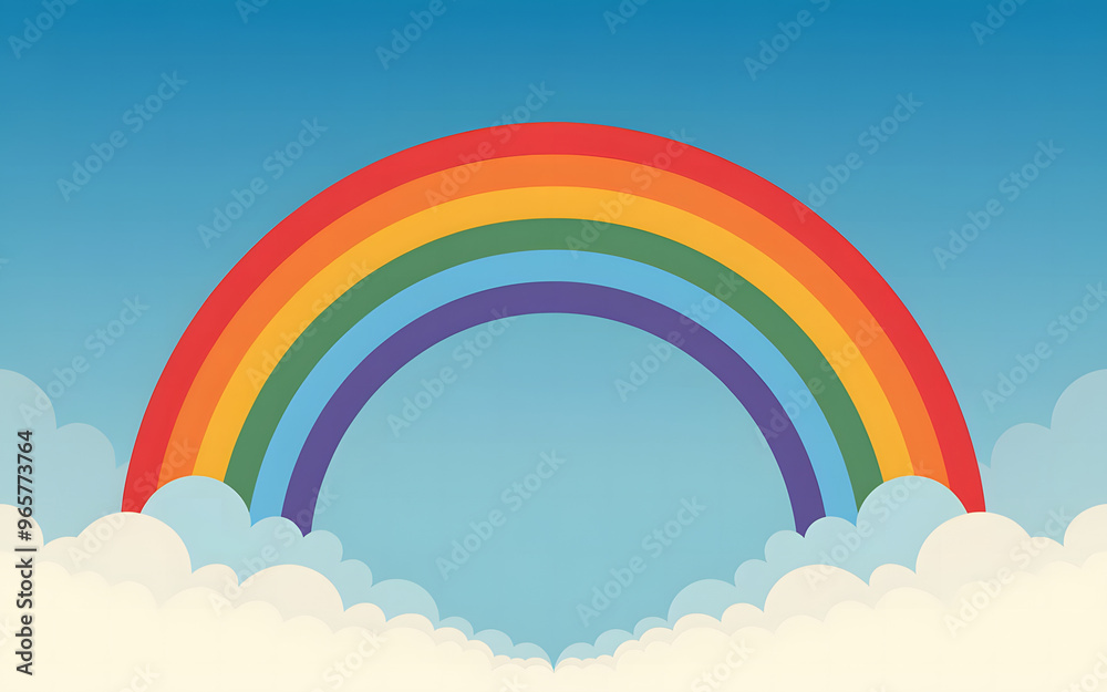 Rainbow Over Clouds Blue Sky Weather Nature Illustration Rainbow Over Clouds Blue Sky Weather Nature Illustration