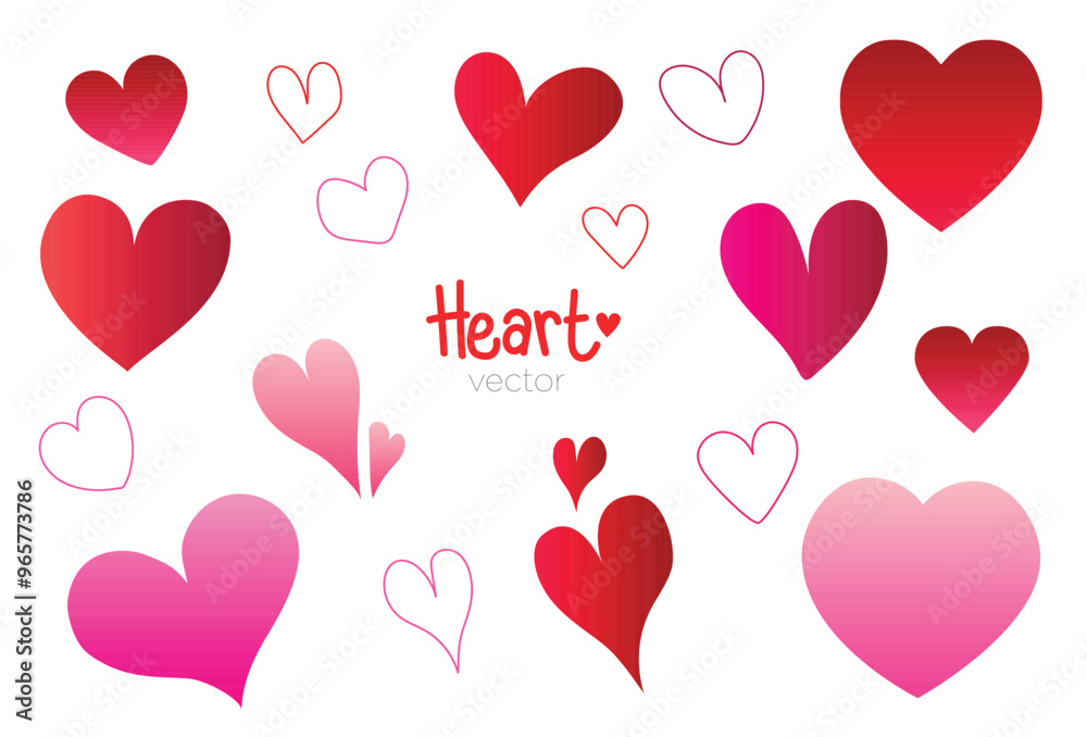 Cute Red and Pink Heard Doodle for Lovely Decoration and Valentines Cute Red and Pink Heard Doodle for Lovely Decoration and Valentines