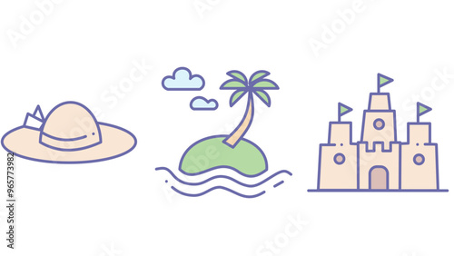 Travel and vacation elements for summer season vector art illustration