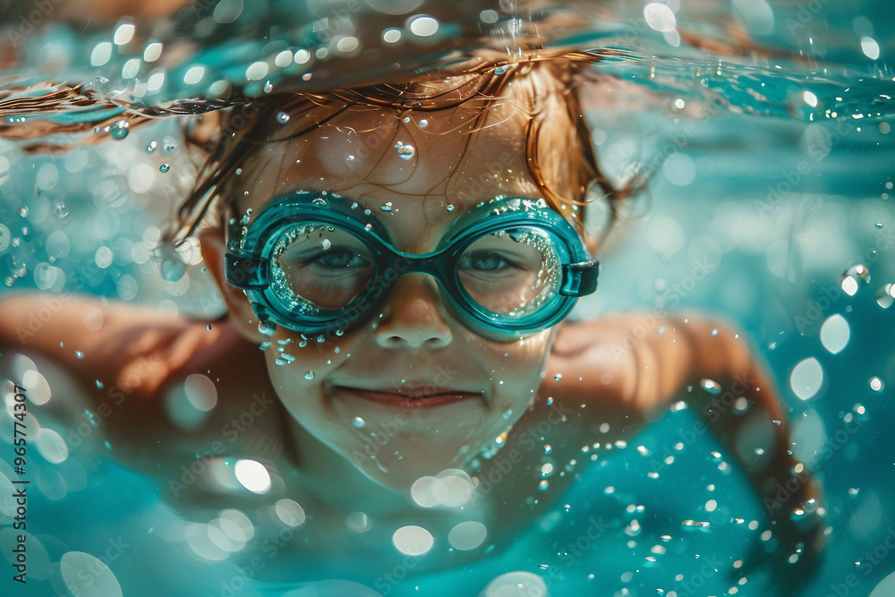 Fototapeta premium Delightful underwater exploration, people swimming snorkeling diving, Generative AI