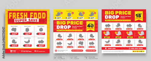 Shop promotion catalog social media post set template, product catalog sale promotion web banner social media, catalog square flyer